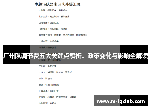 广州队调节费五大关键点解析：政策变化与影响全解读