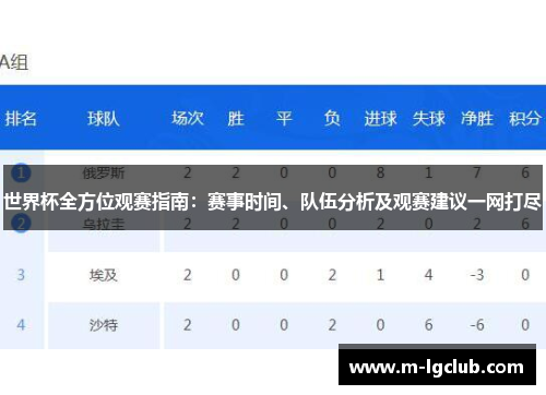 世界杯全方位观赛指南：赛事时间、队伍分析及观赛建议一网打尽